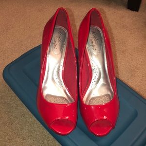 Red Open toe Pumps
